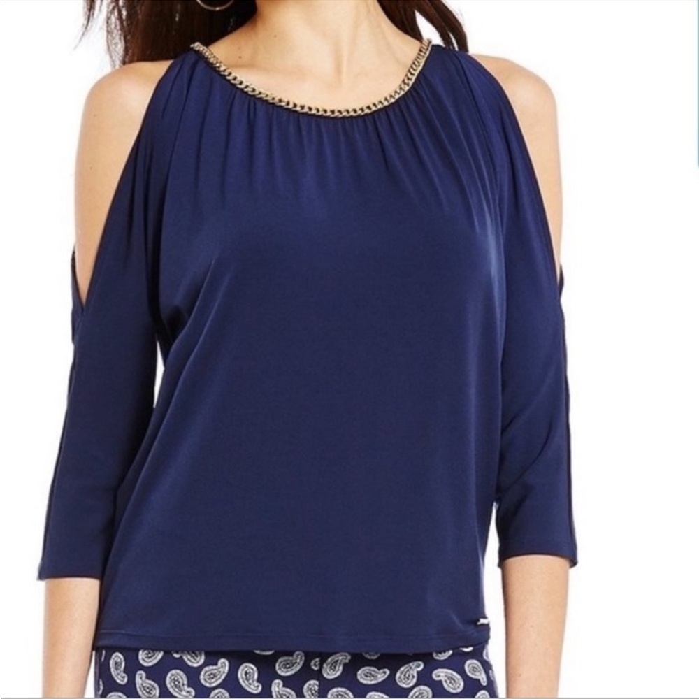 Michael Kors Chain Neck Cold Shoulder Top